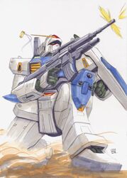  bullet firing ground_gundam gun gundam gundam_08th_ms_team mecha shield sig_(sotokanda_delta_force) weapon 