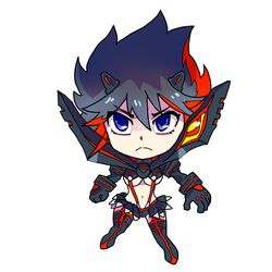  blue_eyes chibi commentary_request female kill_la_kill matoi_ryuuko multicolored_hair navel senketsu solo suspenders two-tone_hair uri_(uryu002) 