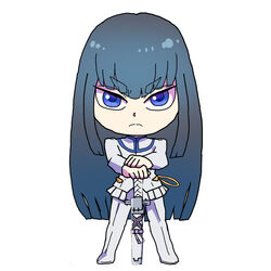  blue_eyes chibi commentary_request female hands_on_hilt kill_la_kill kiryuuin_satsuki long_hair solo sword uniform uri_(uryu002) weapon 