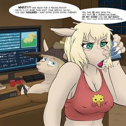  1:1 2015 angry anthro avian blue_eyes breasts brown_hair buckteeth burmecian cellphone chocobo cleavage clothed clothing container controller crop_top cup dialogue disposable_container disposable_cup duo electronics english_text female final_fantasy final_fantasy_ix freya_crescent fur furniture game_console green_eyes grey_body grey_fur hair half-closed_eyes hat headgear headwear holding_cellphone holding_controller holding_object holding_phone holding_remote_control humor inside looking_back male mammal narrowed_eyes nipple_outline open_mouth phone playstation playstation_4 playstation_console ps4_console remote_control rodent shirt sir_fratley sitting sofa sony_corporation sony_interactive_entertainment speech_bubble square_enix teeth television text tired tongue topwear tv_remote unavailable_at_source zoomerboomerz 