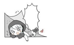  abyssal_ship bad_id bad_pixiv_id blush chibi climbing colored_skin female hood jacket kantai_collection o_o open_mouth pale_skin re-class_battleship short_hair smile tail template white_hair white_skin yuasan 