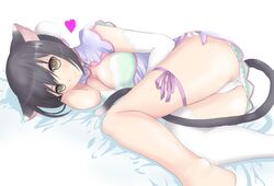  animal_ears ass bad_id bad_pixiv_id black_hair breasts brown_eyes cat_ears cleavage duko female gloves heart legs lying medium_breasts on_side panties shaomei_rin shining_(series) shining_hearts single_thighhigh solo tail thighhighs thighs underwear 