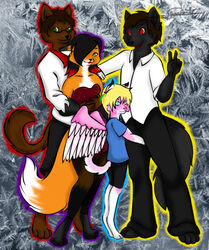  avian bird black_body black_fur black_hair blonde_hair blue_eyes brown_body brown_fur brown_hair canid canine canis clothing digital_media_(artwork) eme female fur green_eyes group hair hybrid lila_fox mammal orange_body orange_fur pink_body pink_fur psycoticsnake red_eyes roketchu white_body white_fur wolf 