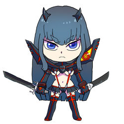  blade blue_eyes chibi commentary_request dual_wielding female holding kill_la_kill kiryuuin_satsuki navel senketsu skirt solo spoilers suspenders uri_(uryu002) 