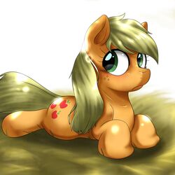  1:1 2015 applejack_(mlp) behind-space blonde_hair earth_pony equid equine female feral freckles friendship_is_magic fur green_eyes hair hasbro horse mammal my_little_pony orange_body orange_fur pony solo 