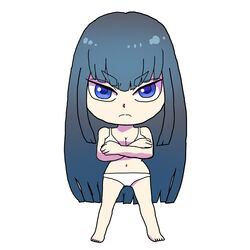  blue_eyes bra breasts chibi cleavage commentary_request crossed_arms female kill_la_kill kiryuuin_satsuki large_breasts long_hair navel panties solo underwear underwear_only uri_(uryu002) 