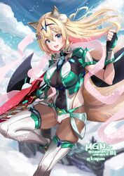  aegis_sword_(xenoblade) animal_ears aqua_eyes armor ayamo_kaoru bird black_gloves blonde_hair blurry blurry_background breasts chest_jewel cleavage cloud colored_inner_hair commission cosplay female fingerless_gloves flock flower fox_ears fox_girl fox_tail gem gloves green_gemstone hair_bun hair_flower hair_ornament headpiece highleg highleg_leotard highres indie_virtual_youtuber kitsune koromo_naruru large_breasts leotard multicolored_hair open_mouth pantyhose pantyhose_under_shorts pink_hair pink_ribbon pyra_(xenoblade) pyra_(xenoblade)_(cosplay) ribbon shorts shoulder_armor skeb_commission sky solo streaked_hair super_smash_bros. tail thighhighs thighhighs_over_pantyhose virtual_youtuber white_hair white_thighhighs xenoblade_chronicles_(series) xenoblade_chronicles_2 