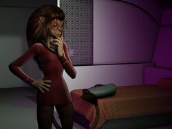  3d_(artwork) 4:3 anthro bed bedroom caitian clothing digital_media_(artwork) felid female furniture inside m&#039;ress mammal redfern solo star_trek star_trek_the_animated_series thinking 