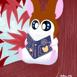  1:1 anthro book brown_body brown_fur cricetid fur hamster hamtaro_(series) leaf lineless lunarpanda8686 male mammal maple_leaf maxwell_(hamtaro) plant rodent solo tree white_body white_fur 