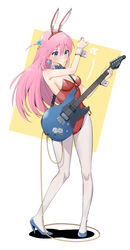  absurdres animal_ears blue_bow blue_bowtie blue_eyes bocchi_the_rock! bow bowtie breasts chen_yang_yang cosplay cube_hair_ornament daicon_bunny_girl daicon_bunny_girl_(cosplay) daicon_iv earrings electric_guitar fake_animal_ears female fender_mustang flcl full_body gotoh_hitori guitar hair_ornament hairband haruhara_haruko haruhara_haruko_(cosplay) high_heels highres holding holding_instrument holding_plectrum ijichi_nijika instrument jewelry leotard long_hair md5_mismatch medium_breasts pantyhose parted_lips pink_hair playboy_bunny plectrum rabbit_ears red_hairband red_leotard resolution_mismatch side_ahoge solo source_smaller sticker strap white_pantyhose wire yamada_ryo yamaha_pacifica 