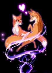  2020 abby_(rukifox) black_background black_nose canid canine digital_media_(artwork) duo eyelashes female feral fox fur heart_symbol hi_res love magic male male/female mammal multicolored_body multicolored_fur orange_body orange_fur red_body red_fur rick_(rukifox) romantic romantic_couple rukifox signature simple_background 