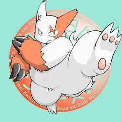  1:1 2009 anthro belly fur generation_3_pokemon kemono markings nintendo overweight overweight_anthro pokemon pokemon_(species) red_body red_fur red_markings simple_background solo white_body white_fur yuzpoco zangoose zangoose_day 