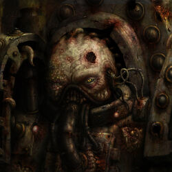  1boy adeptus_astartes armor body_horror breastplate bug cable chaos_(warhammer) chaos_space_marine close-up colored_skin covered_mouth cracked_armor damaged damaged_skin death_guard decay english_commentary fly green_armor green_skin looking_at_viewer male_focus mask mouth_mask nicholas_wolf no_headwear pauldrons pimple plague_marine portrait power_armor rotting rust shoulder_armor tentacle tube ulcer warhammer_40k warts wire wrinkled_skin yellow_eyes 