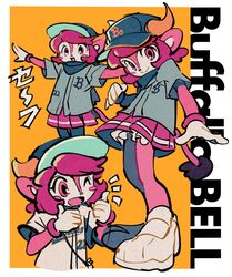  anthro baseball_cap bloomers blush bottomwear bovid bovine buffalo_bell character_name clothed clothing female footwear gesture hand_gesture hat headgear headwear hi_res horn japanese_text mammal mascot nippon_professional_baseball ok_ko19 orix_buffaloes shirt shoes skirt solo text text_on_clothing text_on_hat text_on_headwear text_on_shirt text_on_topwear thumbs_up topwear underwear 