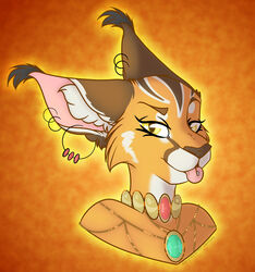  2021 anthro clothed clothing digital_media_(artwork) ear_piercing ear_ring felid female fur gem grumpy_griffin_creations hair hi_res jewelry khajiit looking_at_viewer mammal microsoft necklace piercing ring_piercing simple_background smile solo the_elder_scrolls tongue tongue_out tongue_piercing 