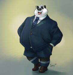  2021 anthro bear black_body black_nose clothing eyewear giant_panda glasses izvy_(artist) male mammal necktie overweight overweight_male shirt simple_background solo topwear white_body 