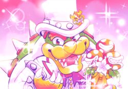  anthro bowser claws clothing elemental_creature flora_fauna hat headgear headwear koopa male mario_bros nintendo open_mouth piranha_plant plant red_eyes scalie shell signature solo spikes spikes_(anatomy) suit teeth the-chu tongue top_hat 