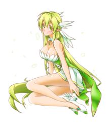  absurdres bare_shoulders blush breasts cleavage commentary_request detached_collar dress elf elsword female grand_archer_(elsword) green_eyes green_hair hair_ornament highres ip large_breasts long_hair looking_at_viewer pointy_ears rena_erindel solo very_long_hair 