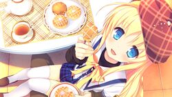  alcot blonde_hair blue_eyes bow clover_day&#039;s game_cg hat long_hair nimura_yuushi seifuku takakura_anzu thighhighs 