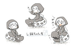  &gt;_&lt; :3 :d abyssal_ship backpack bad_id bad_pixiv_id bag blush_stickers chibi closed_eyes female hood hooded_jacket jacket kantai_collection monster mundane_utility o_o open_mouth pale_skin pointing re-class_battleship reins riding smile solo turret white_hair xd yuasan |_| 