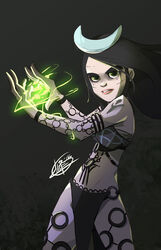  bikini_armor black_background body_paint crescent_hair_ornament dc_comics detached_sleeves enchantress_(dc) female jewelry june_moon loincloth looking_at_viewer magic midriff simple_background solo suicide_squad 