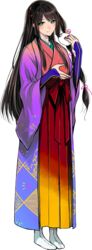  aqua_eyes arioka_(oshiro_project) artist_request black_hair eating female food full_body holding holding_food japanese_clothes long_hair mochi oshiro_project:re solo transparent_background very_long_hair wagashi 