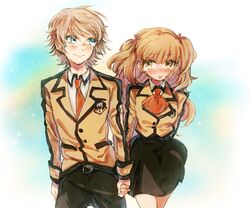  1boy bad_id bad_pixiv_id blue_eyes brown_eyes couple female hisanuma_sayu holding_hands isaki_kaname light_brown_hair long_hair mihama_junior_high_school_uniform nagi_no_asukara school_uniform shokupa_(skp300) short_hair straight tears two_side_up 