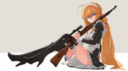  apron blonde_hair blue_eyes gun headdress long_hair maid nanaya777 original thighhighs twintails weapon 