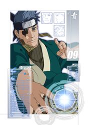  1boy ao_(naruto) blue_eyes blue_hair commentary_request earrings eyepatch forehead_protector highres jewelry k_(mns-law6) male_focus naruto naruto_(series) naruto_shippuuden simple_background solo white_background 