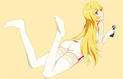  :o ass bare_shoulders blonde_hair brown_eyes commentary_request controller elbow_gloves female gloves gym_shirt gym_shorts gym_uniform holding holding_remote_control jack-barro legs_up long_hair looking_at_viewer lying on_stomach parted_lips remote_control shirt shokuhou_misaki short_shorts shorts simple_background sleeveless sleeveless_shirt solo sparkling_eyes spider_web_print sportswear symbol-shaped_pupils tank_top thigh_strap thighhighs toaru_kagaku_no_railgun toaru_kagaku_no_railgun_t toaru_majutsu_no_index tokiwadai_school_gym_uniform very_long_hair white_gloves white_shirt white_shorts white_thighhighs yellow_background 