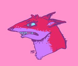  2014 ambiguous_gender blue_eyes canid canine commander_ledi digital_media_(artwork) fox fur hair headshot_portrait mammal open_mouth pink_background pink_body pink_fur pink_hair pink_theme portrait short_hair side_view simple_background solo teeth warm_colors 