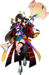  aqua_eyes arioka_(oshiro_project) artist_request bare_shoulders black_hair breasts cleavage female full_body green_skirt hammer holding holding_hammer holding_weapon large_breasts long_hair oshiro_project:re shachihoko skirt solo transparent_background very_long_hair weapon 