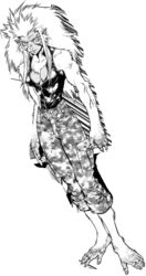  ape breasts clothed clothing duo female fur hair hanuma haplorhine human japanese_text kouya_ni_kemono_doukokusu long_hair looking_at_viewer makura mammal monkey monochrome primate text tomoe yumemakura_baku 