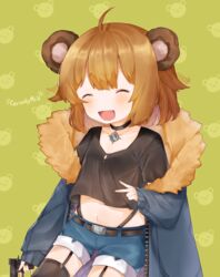  aged_down animal_ears bad_id bad_pixiv_id bear_ears bear_girl black_thighhighs blush brown_hair character_name choker closed_eyes collarbone female garter_straps girls&#039;_frontline grizzly_mkv_(girls&#039;_frontline) grizzly_mkv_(teddy_transform!)_(girls&#039;_frontline) gun highres holding holding_gun holding_weapon navel oerba_yun_fang official_alternate_costume open_mouth smile solo thighhighs useq1067 weapon 