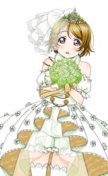  :o artist_request bare_shoulders blush bouquet bridal_veil bride brown_hair dress earrings female flower frills green_flower green_rose holding jewelry koizumi_hanayo love_live! love_live!_school_idol_festival love_live!_school_idol_festival_after_school_activity love_live!_school_idol_project official_art open_mouth puffy_pants purple_eyes rose short_hair simple_background solo thighhighs tiara transparent_background veil wedding_dress white_dress white_thighhighs 