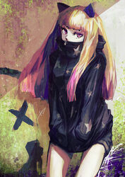  bad_id bad_pixiv_id female graffiti jacket long_hair looking_at_viewer multicolored_hair original photoshop_(medium) pink_eyes solo star_(symbol) total 