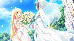  2girls alcot blonde_hair blue_eyes clover_day&#039;s flowers game_cg long_hair nimura_yuushi takakura_anri takakura_anzu wedding_attire 