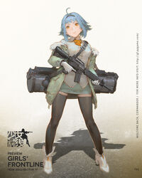  assault_rifle black_thighhighs blue_hair boots breasts character_name closed_mouth coat collared_shirt copyright_name dress_shirt female full_body fur_trim girls&#039;_frontline grey_shirt gun gun_sling hairband high_heel_boots high_heels highres holding holding_gun holding_weapon krenz medium_breasts official_art open_clothes open_coat orange_eyes promotional_art rifle shadow shirt short_hair sidelocks smile solo standing t91_(girls&#039;_frontline) t91_assault_rifle thighhighs watermark weapon weapon_case web_address white_footwear 