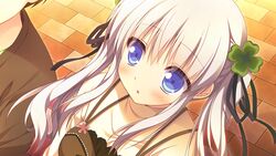  alcot blue_eyes clover_day&#039;s game_cg kagami_hekiru narumi_yuu ribbons white_hair 