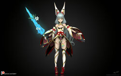  animal_ears bangs bare_shoulders blunt_bangs cat_ears female gloves japanese_clothes kimono long_hair looking_at_viewer niyah ribbon silver_hair simple_background solo spoilers sword weapon xenoblade_(series) xenoblade_2 yellow_eyes zy0n7 