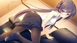  alcot black_hair clover_day&#039;s game_cg glasses long_hair nimura_yuushi pantyhose red_eyes takakura_anri twintails 