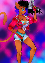  80&#039;s_theme alternative_fashion anthro big_breasts breasts clothing comedy_central dandabar domestic_cat eyewear felid feline felis female glamrock gun hair hi_res jacket leather leather_clothing leather_jacket leather_topwear lipstick makeup mammal mascara moonbeam_city multicolored_hair pinup police police_officer pose ranged_weapon red_pink solo studded_clothing studs sunglasses thrill_seekers_(copyright) time_traveler topwear two_tone_hair vera_chase_(character) weapon 