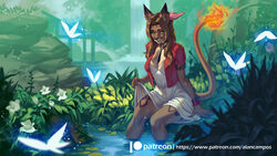  16:9 2020 aerith_gainsborough alanscampos alternate_species anthro arms_bent bent_legs brown_hair clothed clothing clothing_lift digital_media_(artwork) female final_fantasy final_fantasy_vii fire flaming_tail flower furrification grass green_eyes hair hi_res knees_together legs_in_water legs_over_edge logo mammal narrow_tail over_edge partially_submerged patreon patreon_logo plant sitting soaking_feet solo square_enix submerged_legs tail text thin_tail url water waterfall website_logo widescreen 