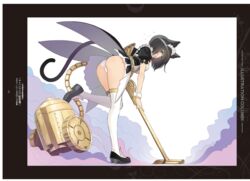  absurdres animal_ears ass black_hair blue_eyes blush breasts cat_ears cat_tail female full_body gold_trim guilty_princess highres holding leg_up looking_at_viewer looking_back maid maid_headdress medium_breasts non-web_source open_mouth panties puffy_short_sleeves puffy_sleeves scan shoes short_hair short_sleeves simple_background solo tail thighhighs tony_taka underwear vacuum_cleaner white_background white_panties white_thighhighs wrist_cuffs 