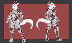  2022 5:3 absurd_res anthro black_sclera blue_eyes dragon fingers front_view hi_res horn male model_sheet mythological_creature mythological_scalie mythology rear_view red_horn scalie solo standing tail the_man white_body 