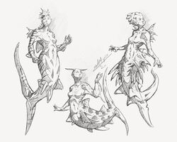  2020 5:4 5_fingers assasinmonkey fin fingers hi_res marine merfolk monochrome navel split_form traditional_media_(artwork) 