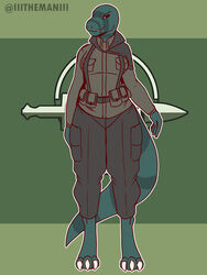  2022 3:4 3_toes absurd_res anthro barefoot black_sclera breasts claws digitigrade feet female fingers foxhole:_persistant_online_warfare green_body hi_res military outline scalie solo standing the_man toes white_eyes white_outline 