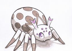  arachnid arthropod female feral hi_res kumoko looking_at_viewer multi_eye multi_leg multi_limb oddwarg purple_eyes simple_background so_i&#039;m_a_spider_so_what? solo spider standing traditional_media_(artwork) white_background 