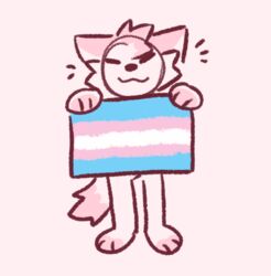  3_fingers 3_toes anthro biped canid canine cheek_tuft closed_eyes dipstick_fingers dipstick_tail dipstick_toes facial_tuft feet fingers flag flag_(object) fox fur guide_lines holding_flag holding_object lgbt_pride male mammal markings paws pink_background pink_body pink_fur pride_colors simple_background smile solo standing tail tail_markings tayfennec toes trans_(lore) trans_man_(lore) transgender_pride_colors tuft 