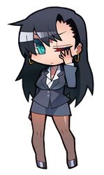  black_hair breasts chibi female female fuuma_tokiko kometsubu long_hair solo taimanin_asagi taimanin_asagi_battle_arena wink 